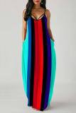 Multicolor Casual Striped Patchwork Spaghetti Strap Printed Dress Dresses