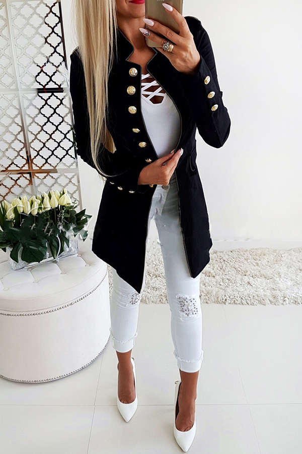 

Black Temperament Buttons Decorative Coat
