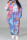 Red Blue Fashion Casual Print Tie-dye Zipper Collar Plus Size Two Pieces