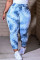 Blue Fashion Casual Print Basic Regular Mid Waist Trousers