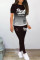 Black Fashion Casual Gradual Change Letter Print Ripped O Neck Short Sleeve Two Pieces