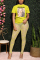 Yellow Fashion Print T-shirt Mesh Trousers Set