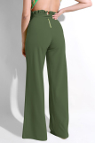 Army Green Trendy Ruffle Design Loose Knitting Pants