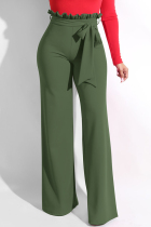 Army Green Trendy Ruffle Design Loose Knitting Pants