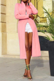 Pink Mandarin Collar Zippered Patchwork HOLLOWED OUT Slim fit Solid Pure Long Sleeve Coats & C