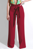 Wine Red Trendy Ruffle Design Loose Knitting Pants