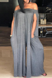 Light Coffee Fashion Casual Solid Backless Off the Shoulder Loose Jumpsuits