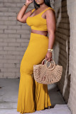 Yellow Sexy Casual Solid Basic U Neck Sleeveless Two Pieces