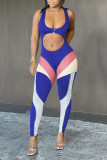 Purple Fashion Sexy Patchwork Hollowed Out U Neck Skinny Jumpsuits