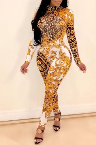 Yellow Long Sleeve Mid Print pencil Pants