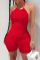 Red Sexy Casual Solid Backless Halter Skinny Romper