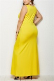 Yellow Minimalist Plus Size Knit Round Neck Sleeveless Dress