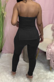 Pink Sexy Casual Solid Backless Slit Strapless Sleeveless Two Pieces