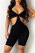Black Fashion Sexy Solid Hollowed Out Backless V Neck Skinny Romper