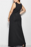 Black Minimalist Plus Size Knit Round Neck Sleeveless Dress