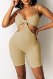 Green Fashion Sexy Solid Hollowed Out Backless V Neck Skinny Romper