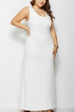 White Minimalist Plus Size Knit Round Neck Sleeveless Dress