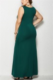 Green Minimalist Plus Size Knit Round Neck Sleeveless Dress