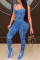 Blue Fashion Sexy Print Backless Square Collar Regular Jumpsuits
