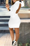 White Fashion Sexy Solid Backless Turtleneck Long Sleeve Dresses