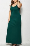 Green Minimalist Plus Size Knit Round Neck Sleeveless Dress