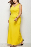 Yellow Minimalist Plus Size Knit Round Neck Sleeveless Dress