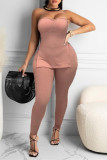 Pink Sexy Casual Solid Backless Slit Strapless Sleeveless Two Pieces