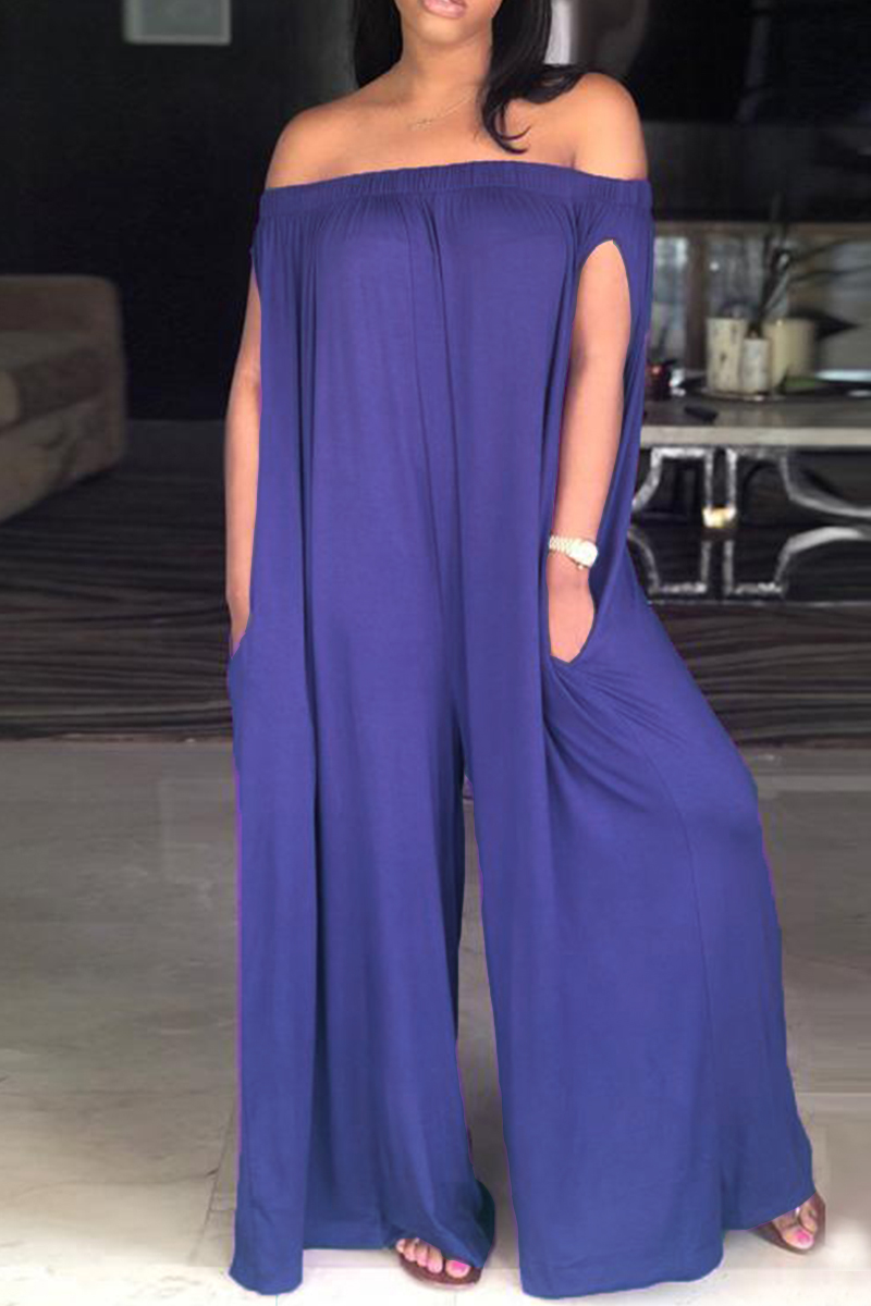 Purple Fashion Casual Solid Backless Off the Shoulder Loose Jumpsuits ...
