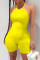 Yellow Sexy Casual Solid Backless Halter Skinny Romper
