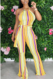 Blue Sexy Striped Printed Sleeveless Jumpsuit