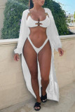 White Fashion Sexy Solid Hollowed Out Swimwears Three-piece Sets