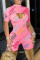 Pink Fashion Casual Print Hollowed Out Turtleneck Skinny Romper