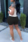 White Sexy Sportswear Solid Patchwork Spaghetti Strap Sleeveless Two Pieces
