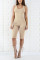 Apricot Casual Patchwork Solid Milk. Sleeveless V Neck Rompers