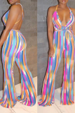 Colour Sexy Print Bandage Halter Straight Jumpsuits