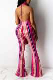 Rose Red Sexy Striped Printed Sleeveless Jumpsuit