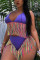 Blue Euramerican Patchwork Tassel Fringed Milk Fiber Two-piece Swimwear