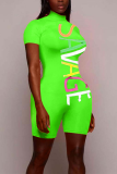 Fluorescent green Fashion Casual Printed Short Sleeve Romper