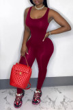Wine Red Sexy Fashion Tight Sleeveless Jumpsuit