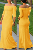 Yellow Sexy Solid Split Joint Off the Shoulder Asymmetrical Dresses