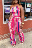 Blue Sexy Striped Printed Sleeveless Jumpsuit