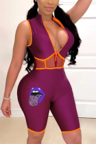 Purple Sexy Fashion Printed Sleeveless Romper