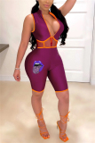Purple Sexy Fashion Printed Sleeveless Romper