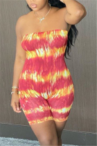 Red Sexy Fashion Tie-dye Printed Strapless Romper