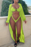 Black Fashion Sexy Solid Hollowed Out Swimwears Three-piece Sets