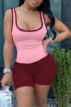 Pink Sexy Sportswear Solid Patchwork Spaghetti Strap Sleeveless Two Pieces