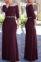 Wine Red Sexy Solid Patchwork Off the Shoulder Asymmetrical Dresses