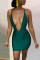 Ink Green Fashion Sexy Solid Backless V Neck Sleeveless Dress