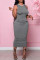 Grey Fashion Casual Solid Basic O Neck Sleeveless Dress
