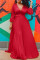 Red Fashion Casual Solid Split Joint V Neck Long Sleeve Dresses